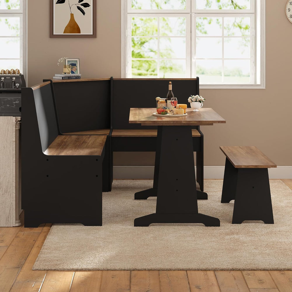 AMERLIFE 3-Piece Corner Dining Set with Hidden Storage, Black Oak