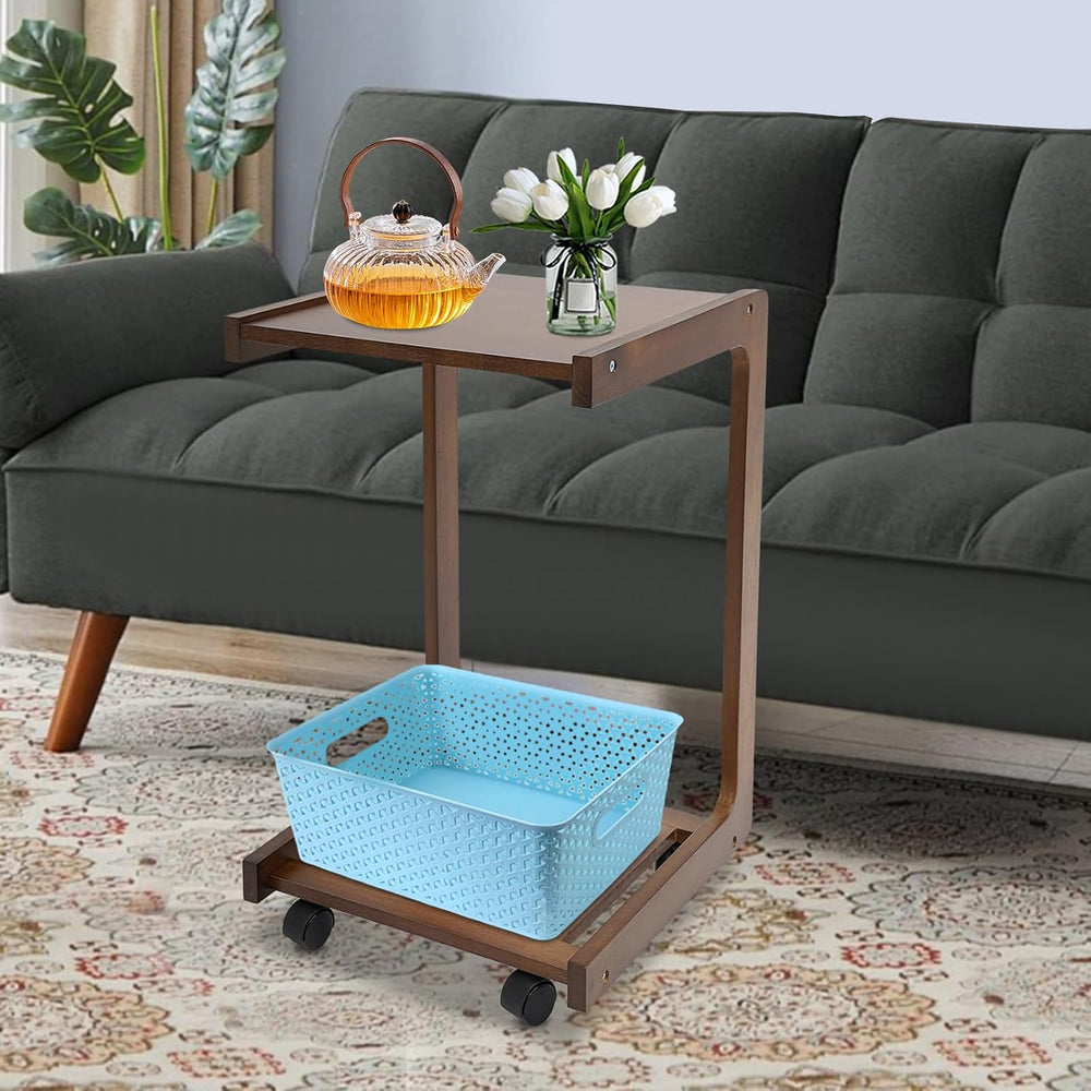 Bacocoo 40cm C Shaped End Table,Natural Wood Color Rubber Wood Small Side Tab...