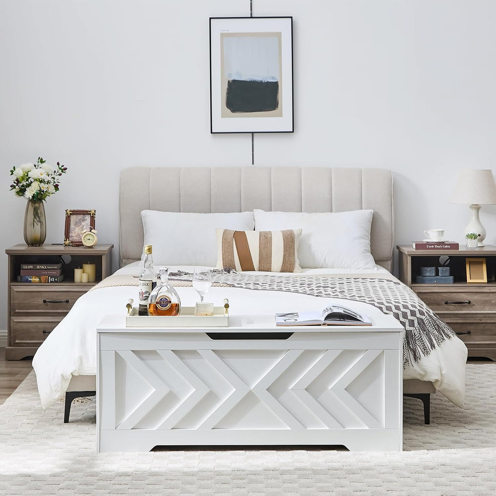 47.2” Storage Bench,Extra Large Wooden Storage Chest with 2 Safety Hinges,ent...
