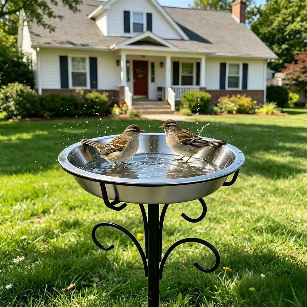 Fire Beauty Staked Stainless Steel Bird Bath for Outdoor Backyard Wildlife