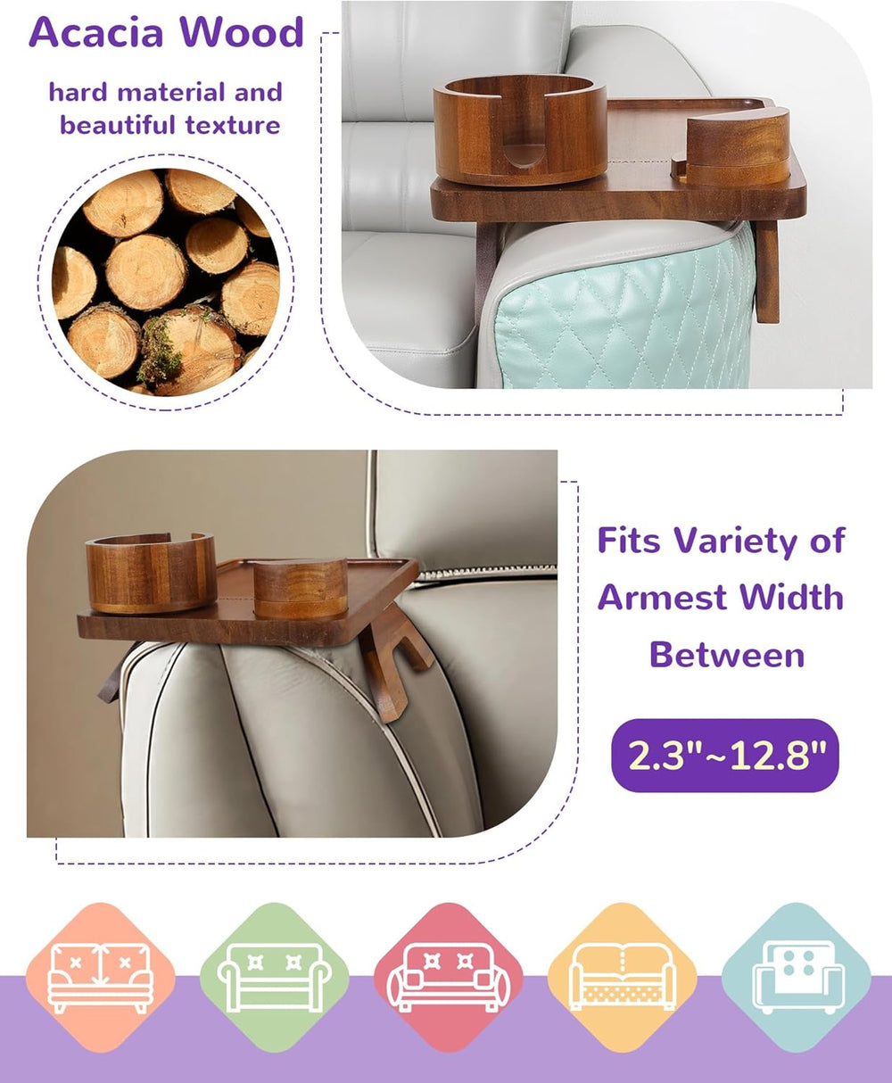 Couch Arm Tray Table with Oversized Cup Holder & Adjustable Phone Stand –...