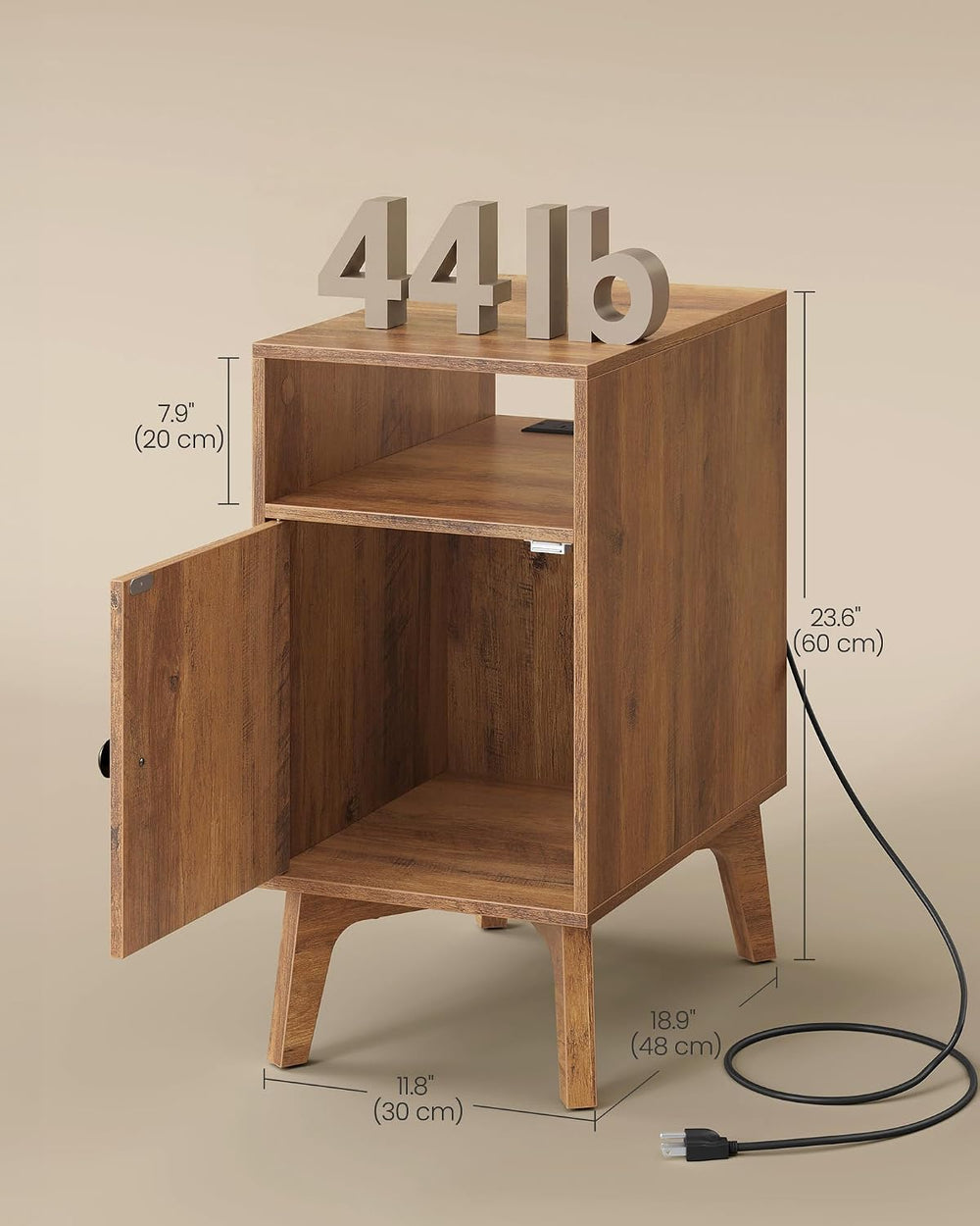 VASAGLE End Table with Charging Station, Narrow Side Table, Nightstand