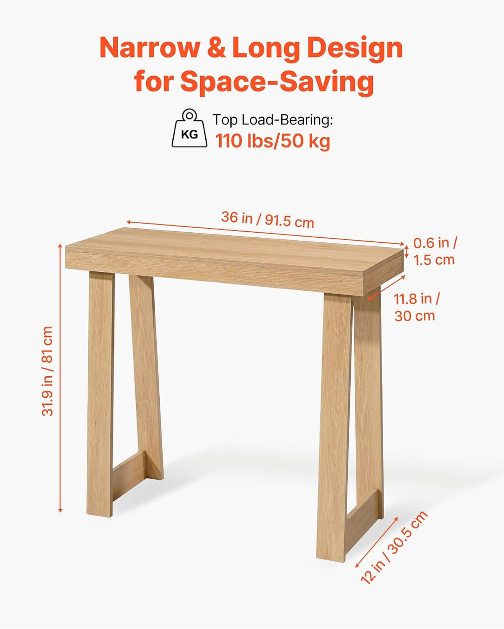 VEVOR 36 in Console Table, Modern Desk Behind The Couch, Wooden Rectangle Ent...