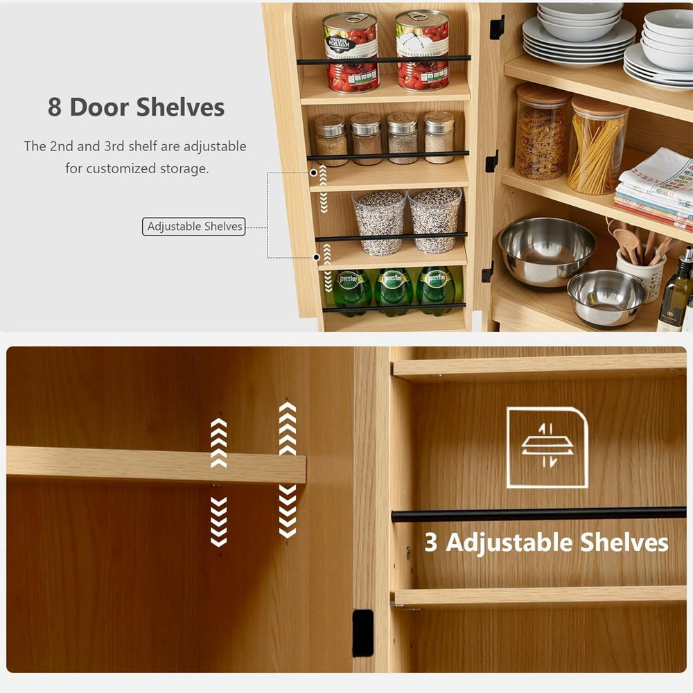 31.5x15.75x72Inches Natural Tall Farmhouse Kitchen Pantry Cabinet, 8 Door She...