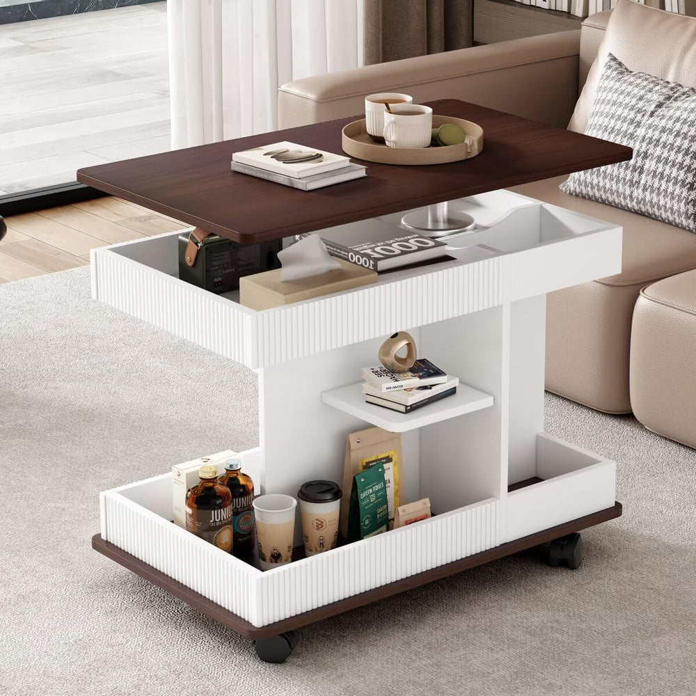 29.5" Adjustable End Table with Wheels, Modern Multifunctional Sofa Side...