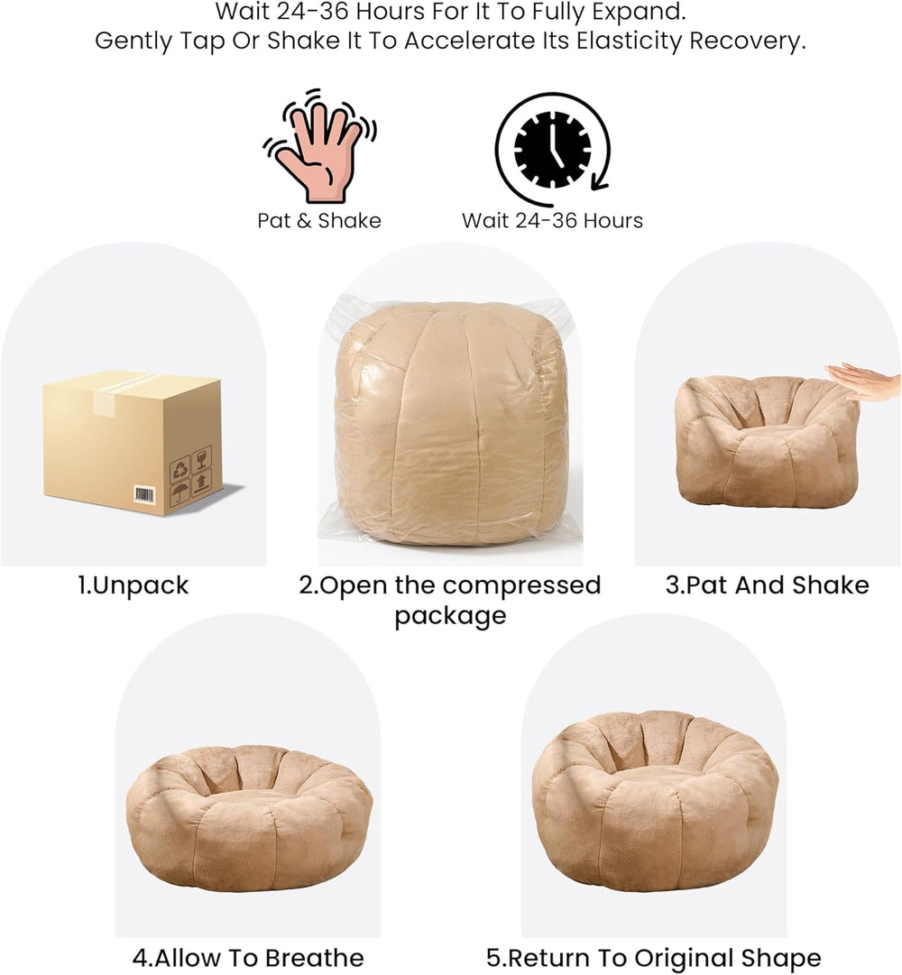Flower Bean Bag Chair for Teens and Young Adults, Soft Faux Fur Floor Seating...