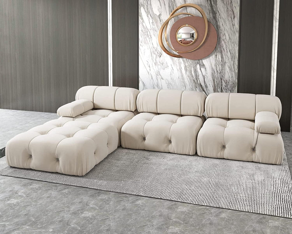 JACH L-Shaped Sectional Couch, 104'' Minimalist Velvet Floor Sofas Co...