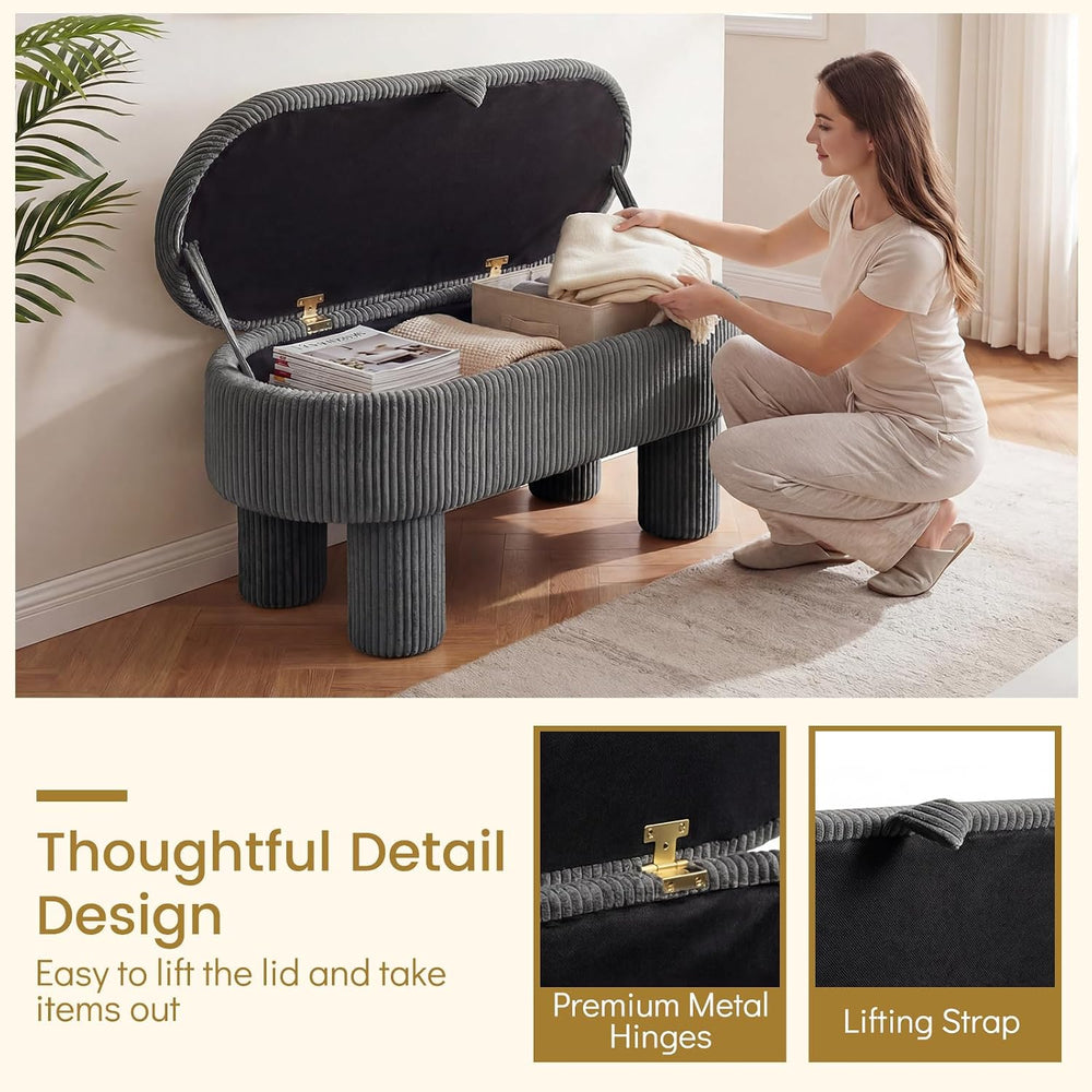 Giantex 42'' Storage Ottoman Bench, Corduroy Fabric Upholstered End o...