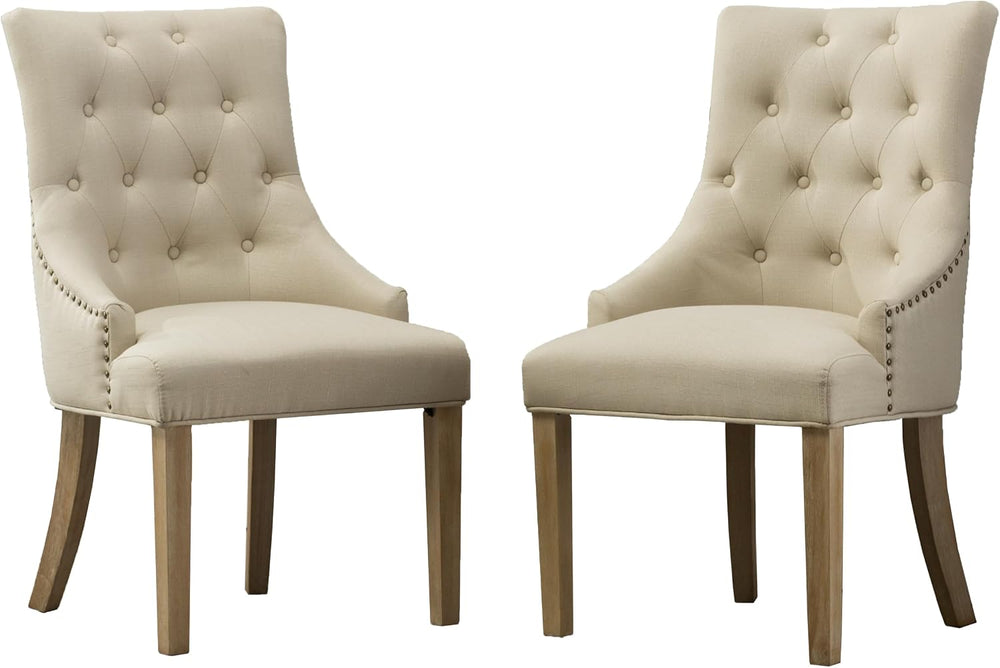 Roundhill Furniture Button Tufted Solid Wood Wingback Hostess Chairs with Nai...