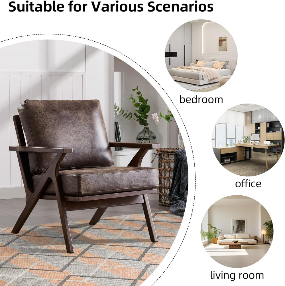 INZOY Mid-Century Modern Accent Chair with Wood Frame, PU Leather Living Room...