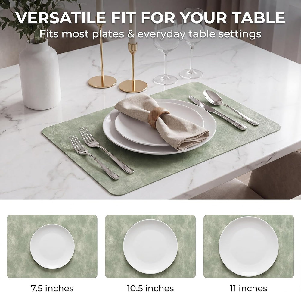 ADRIMER Fall Placemats set of 8, Heat Resistant Faux Leather, Green