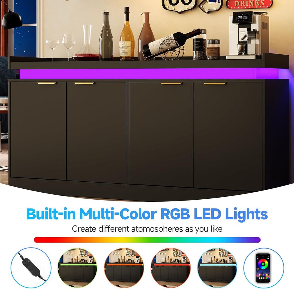 knoworld LED Sideboard Buffet Cabinet with Storage, 63'' Large Kitche...