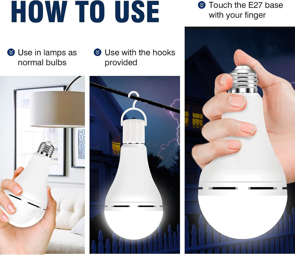 A21 6PK Emergency-Rechargeable-Light-Bulb, Keep Lighting During Power Outage,...