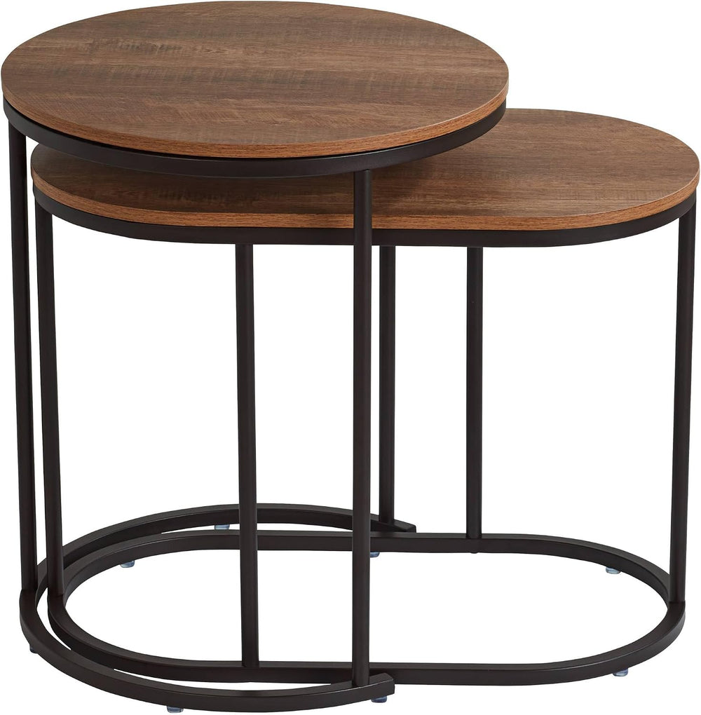 Studio 55D Santa Maria Modern Industrial Set of 2 Small Walnut Round Circle O...