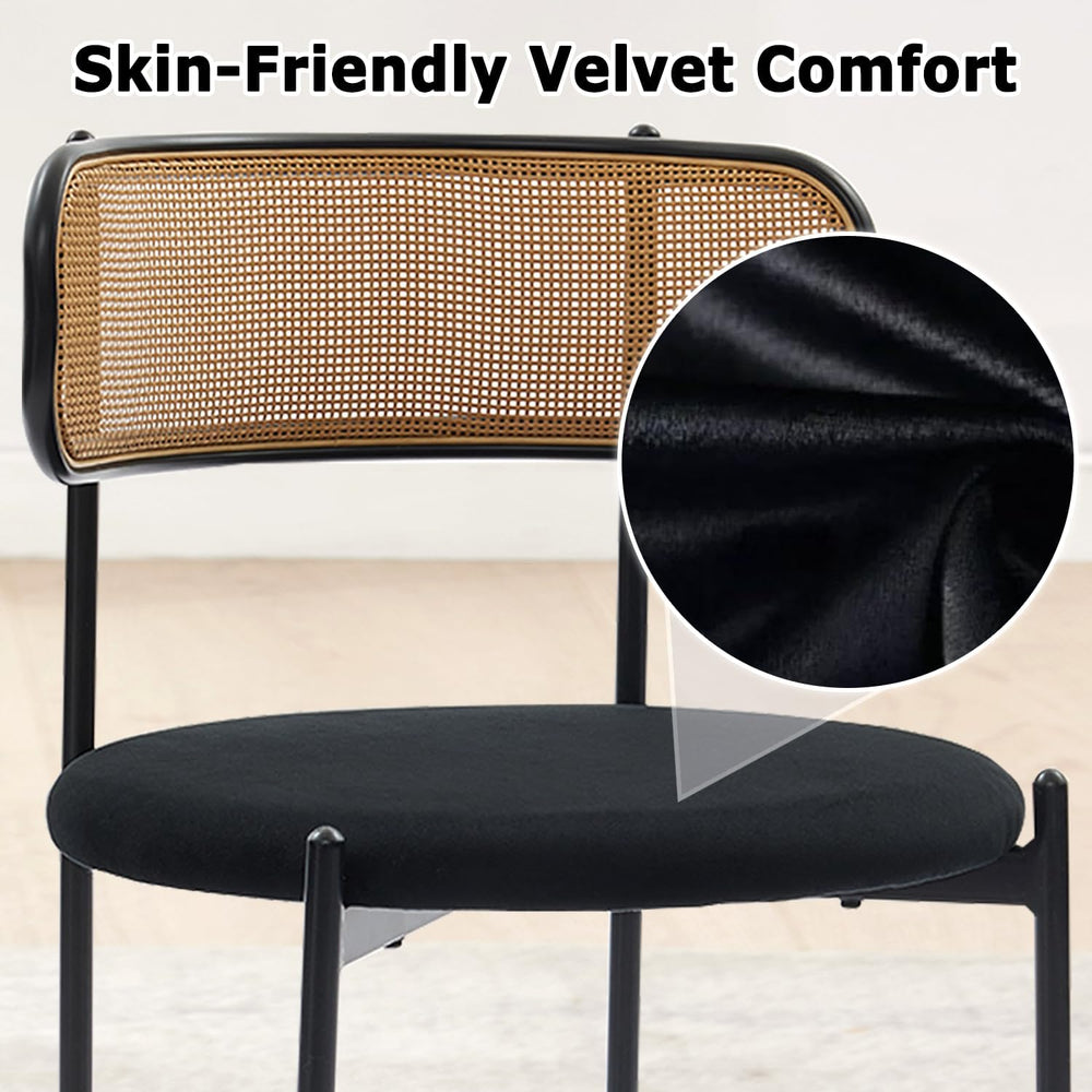 Rattan Dining Chairs Set of 2, Velvet Mid-Century Modern Upholstered Dining C...