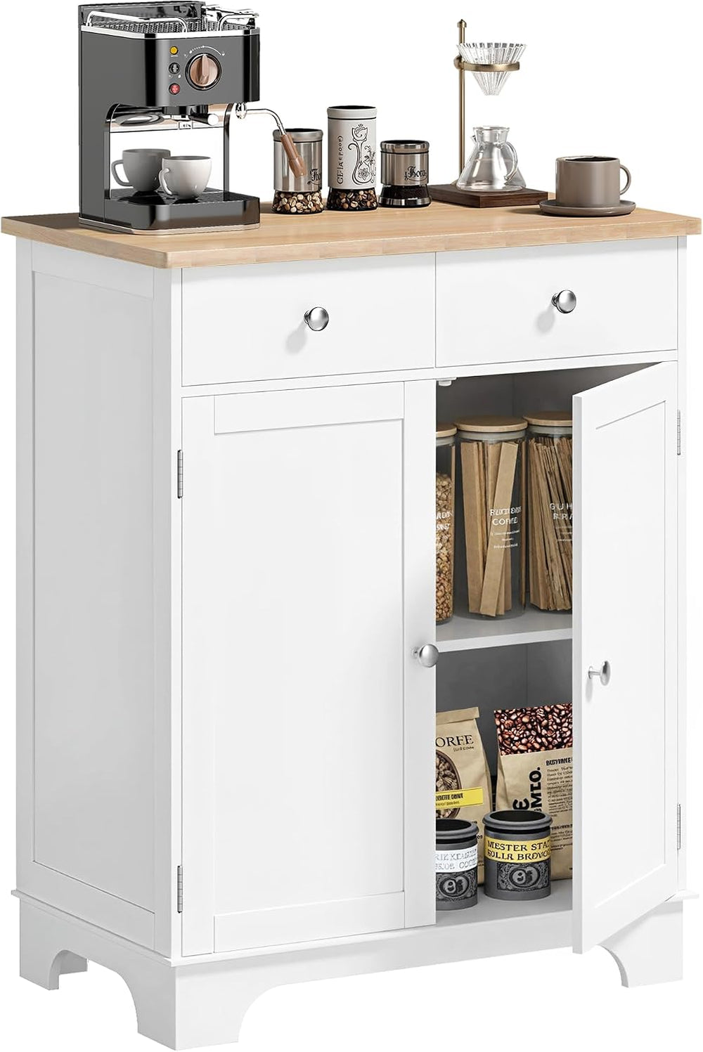 HOMCOM Sideboard Buffet Cabinet with Solid Wood Countertop, Modern Kitchen St...