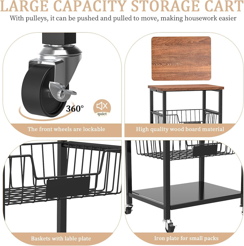 Hastatii Kitchen Storage Cart, Kitchen Basket, 5-Tier Utility Organizer with ...