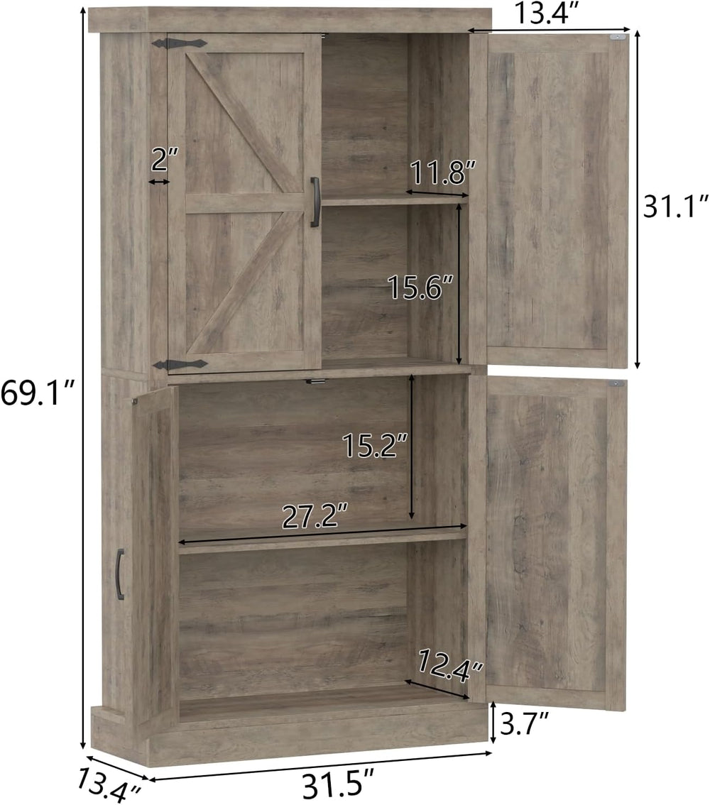 Farmhouse Kitchen Pantry Cabinet,69.1" Tall Kitchen Storage Cabinet with...