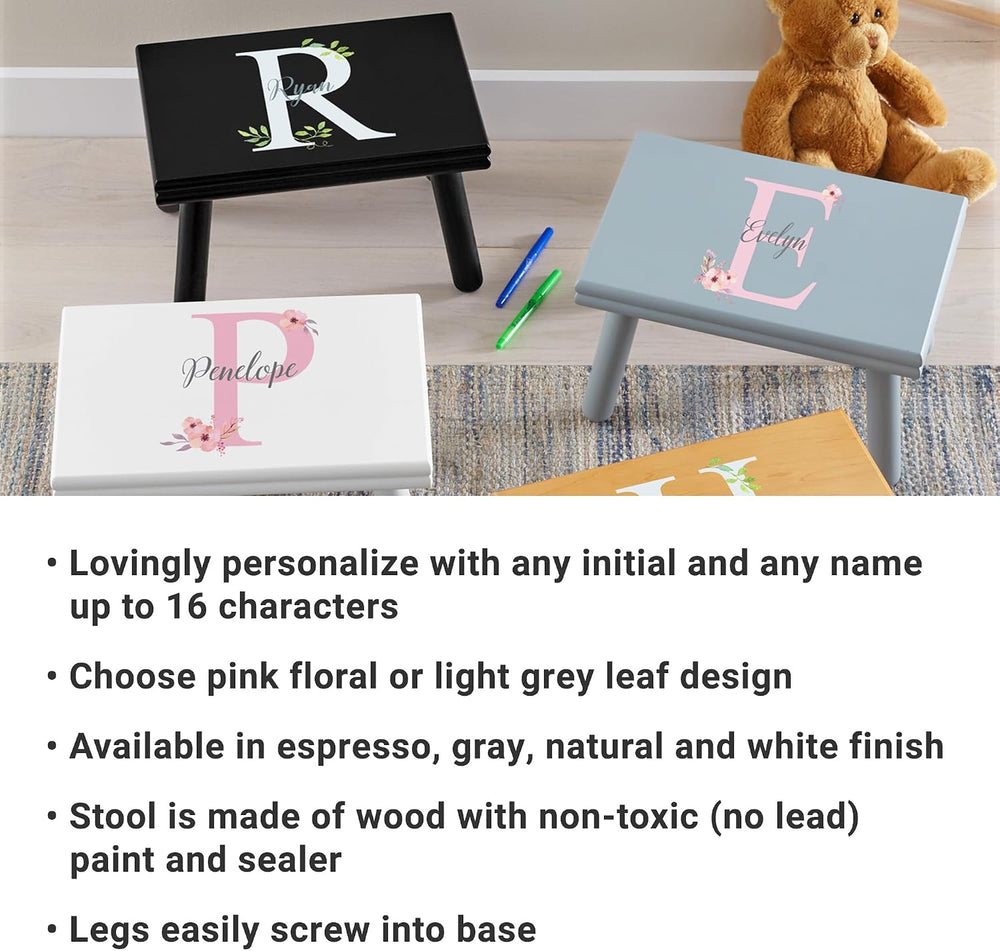 Let's Make Memories Personalized Step Stool - for Ages 3+ - Wood - Floral...