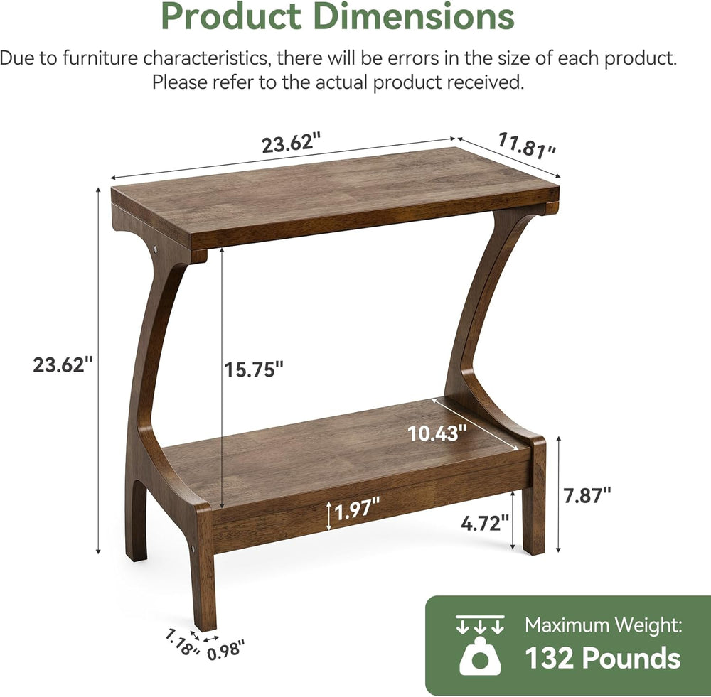 Solid Wood End Table with Storage Shelf, Small Accent Table for Living Room, ...