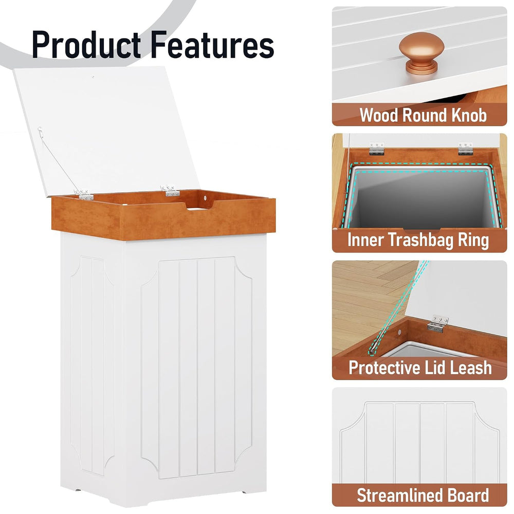 Function Home Trash Can Cabinet, 13 Gallon Kitchen Garbage Can, Wood Recyclin...