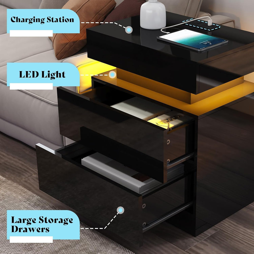 AMERLIFE 4-Piece Modern Living Room Table Set, 70" Fireplace TV Stand | ...
