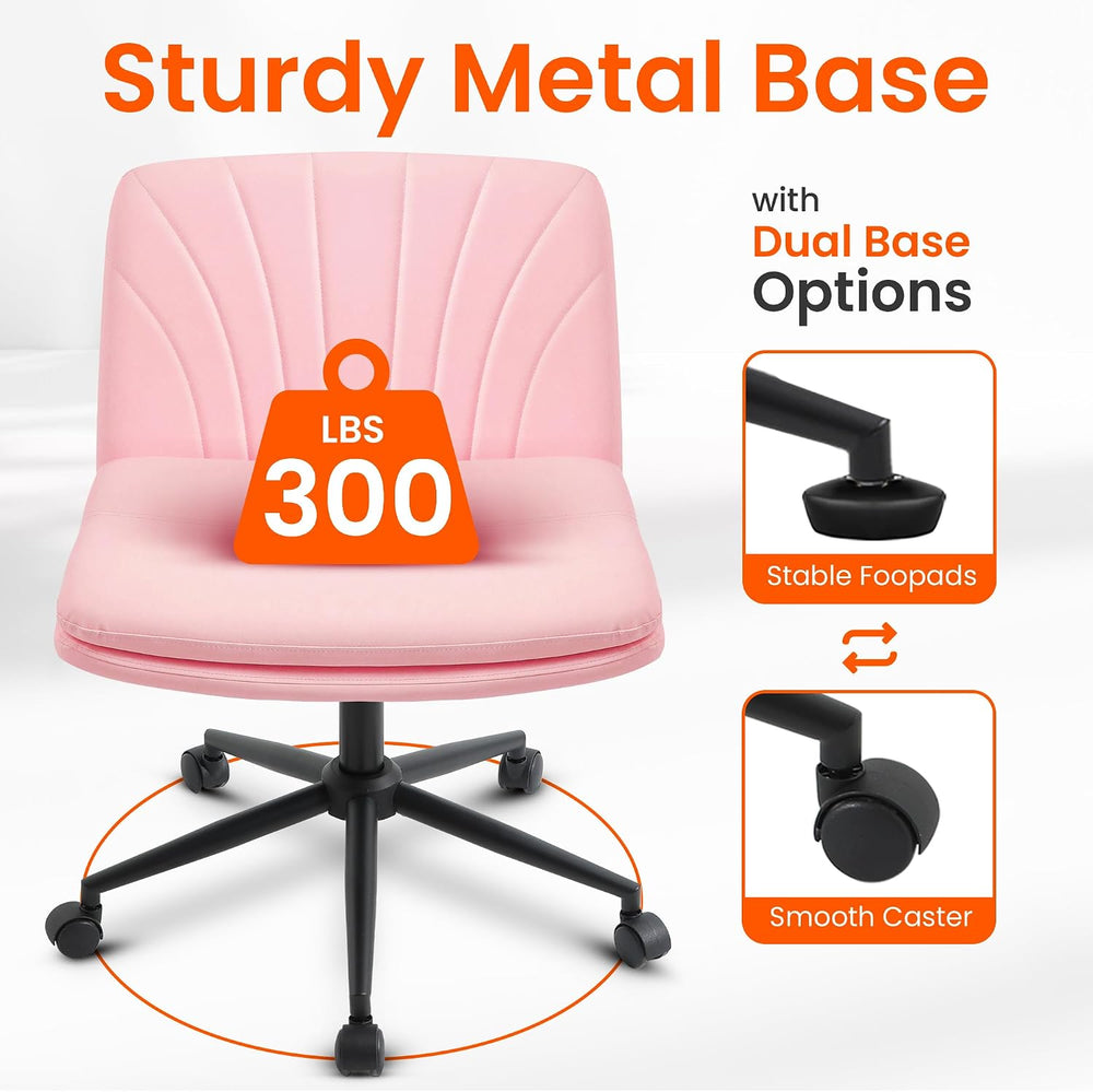 Orange Factory Criss Cross Chair, Wide Leather Vanity Desk Seat, Pink Pu | Cr...