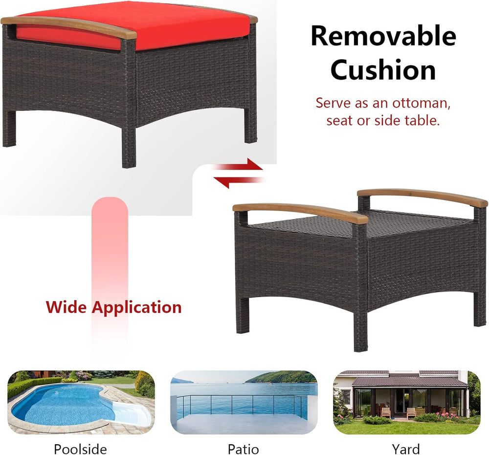 DORTALA Outdoor Ottoman Wicker 2 Piece, Square Patio Ottomans PE Rattan Foot ...