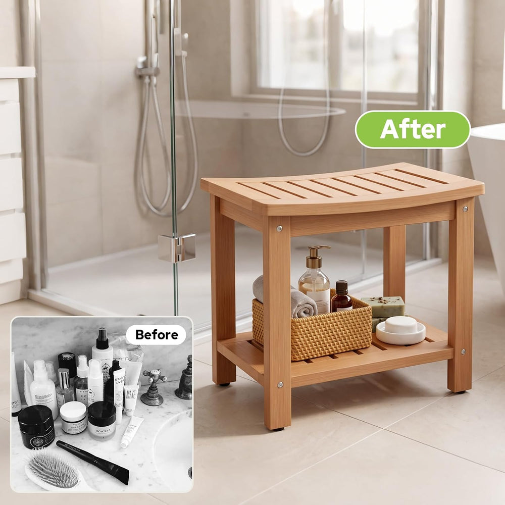 Psilvam 21" Poly Lumber Shower Bench Seat, Waterproof Shower Stool, Teak