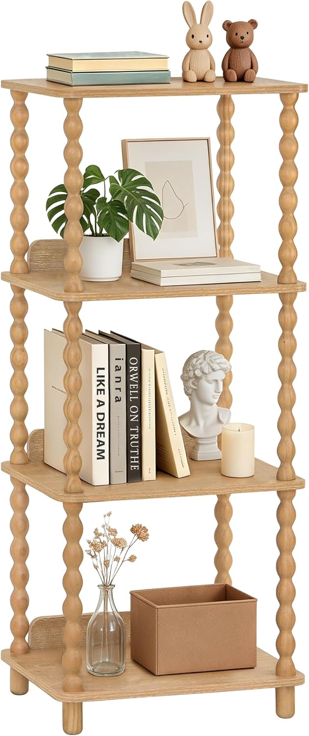 Fultyle Bookshelf, 4-Tier Wooden Bookcase with Open Shelves, Modern Book Shel...