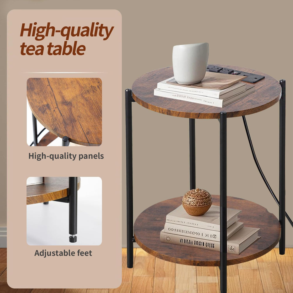 Gawicpy 2 Tier Round Side Table, Folding End Tables Coffee Table Simplistic S...