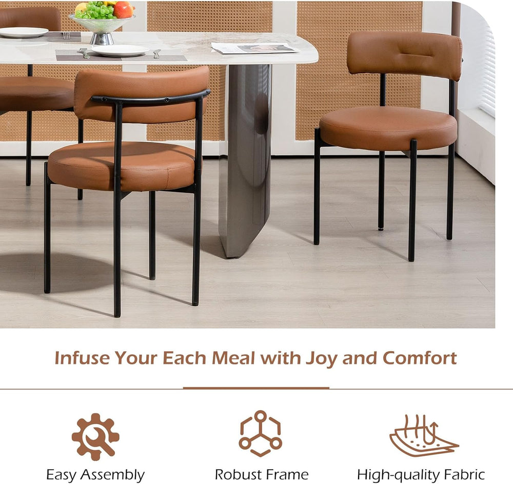 AVAWING Brown Faux Leather Dining Chairs Set of 4, Modern Kitchen Chairs with...