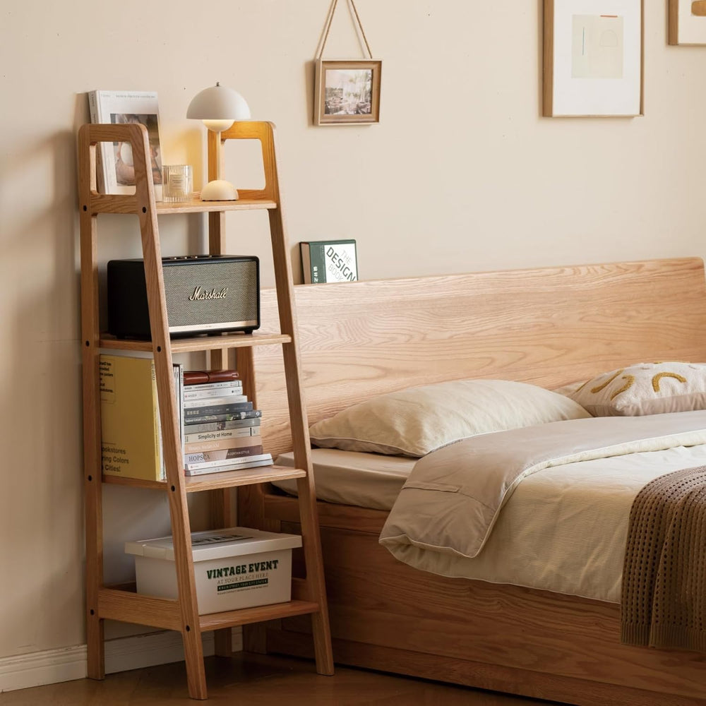 100% Solid Oak 4 Tier Ladder Shelf, Small Bookshelf, Ladder Bookshelf, Bookca...