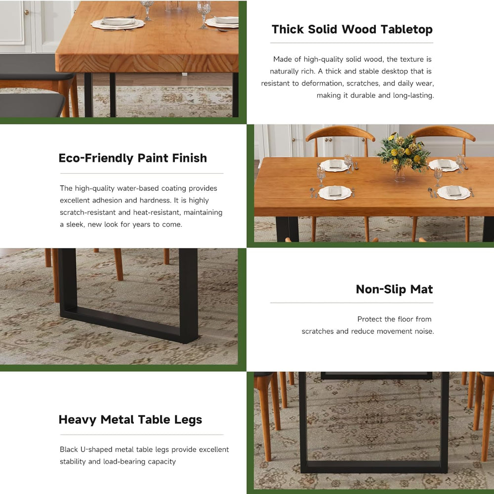 Stylish Modern Minimalist Solid Wood Dining Table with Sturdy Metal Base – Ea...