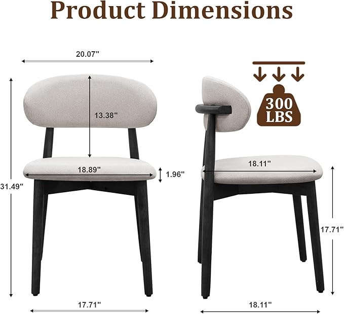 Farmhouse Dining Chairs Set of 2, Mid Century Modern Wooden Dining Room Chair...