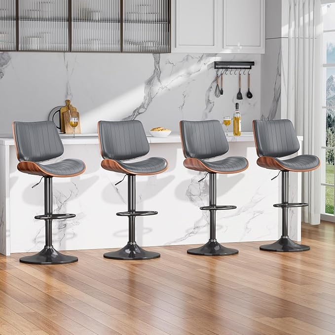 Swivel Bar Stools Set of 4, Adjustable Bentwood Barstools for Kitchen Counter...