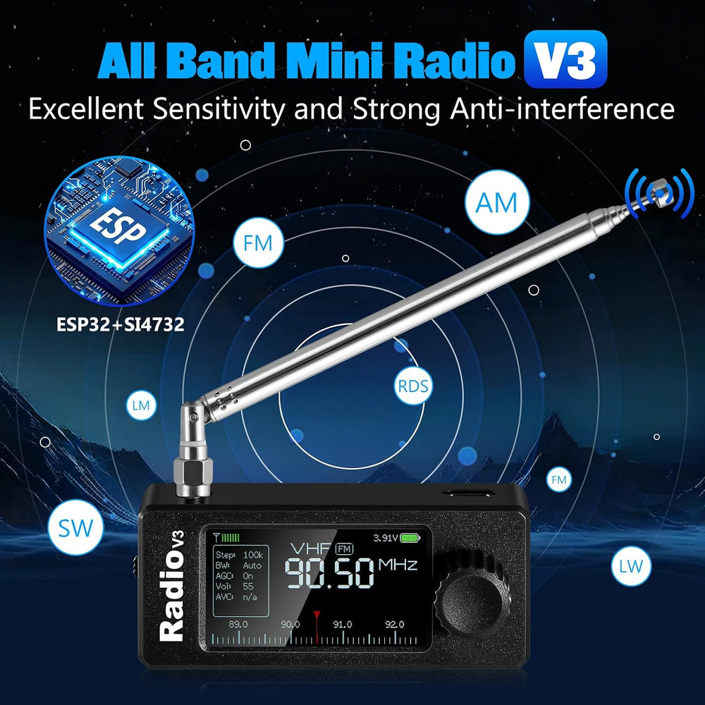 Si4732 Mini Radio ATS Pocket Radio-AM/FM/LSB/USB/CW/RTTY(Black)