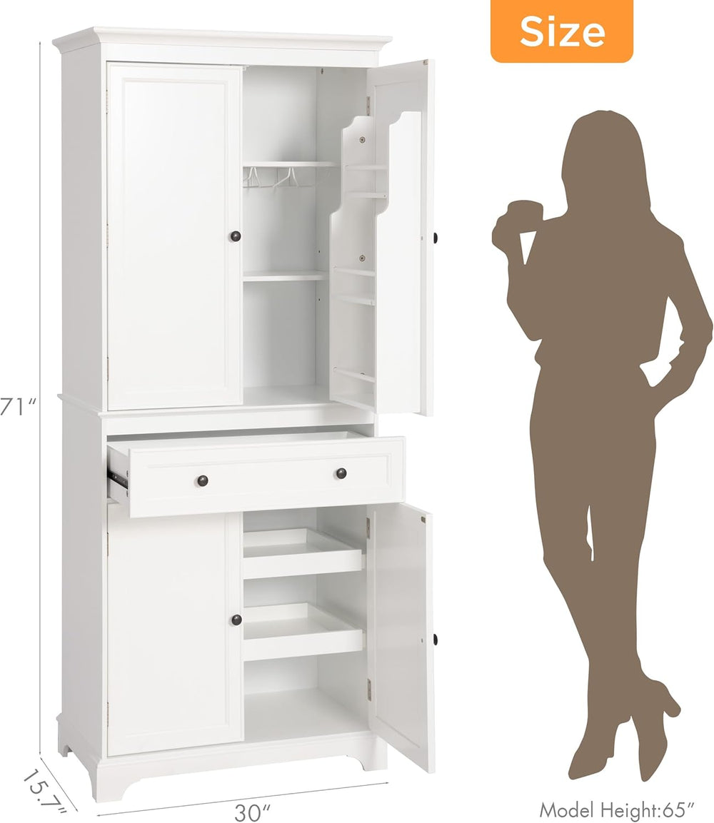 Spirich 71'' Tall Kitchen Pantry Cabinet, Wood Food Pantry Cabinet wi...