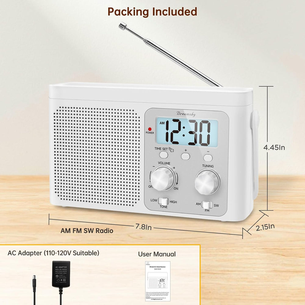 DreamSky AM FM Radio Portable Shortwave Radio Battery Powered/Plug in Wall