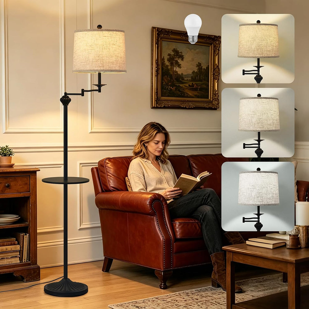 Floor Lamp with 350° Adjustable Swing Arm, Standing Lamp with Storage Tray