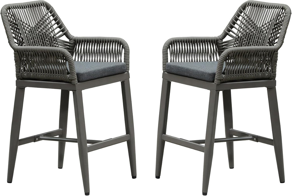 PURPLE LEAF 24" Bar Stools Set of 2 Comfortable Seat Cushion, Smoke Grey
