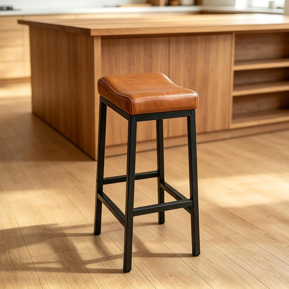 Bar Stools Set of 2, 30Inch Faux Leather Backless Counter Height Stools