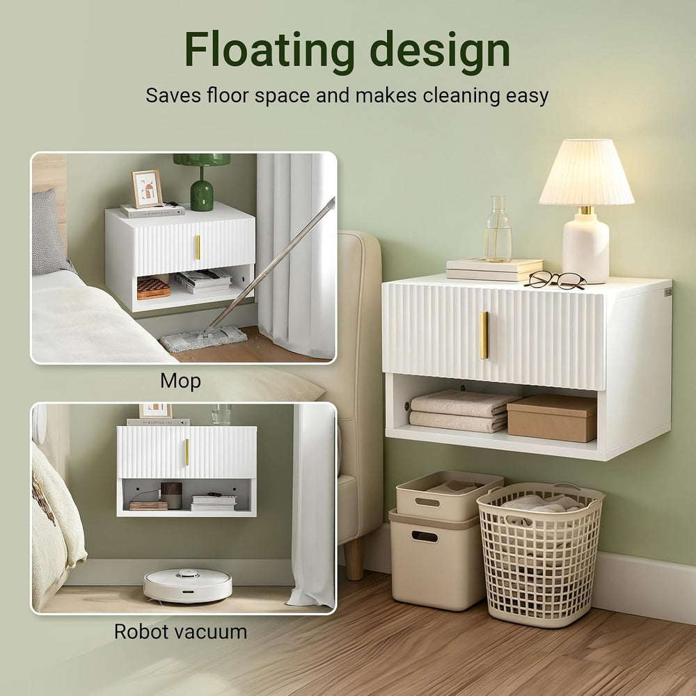 SoBuy Floating Nightstand with LED Sensor Light | Slim Wall Mounted Bedside T...