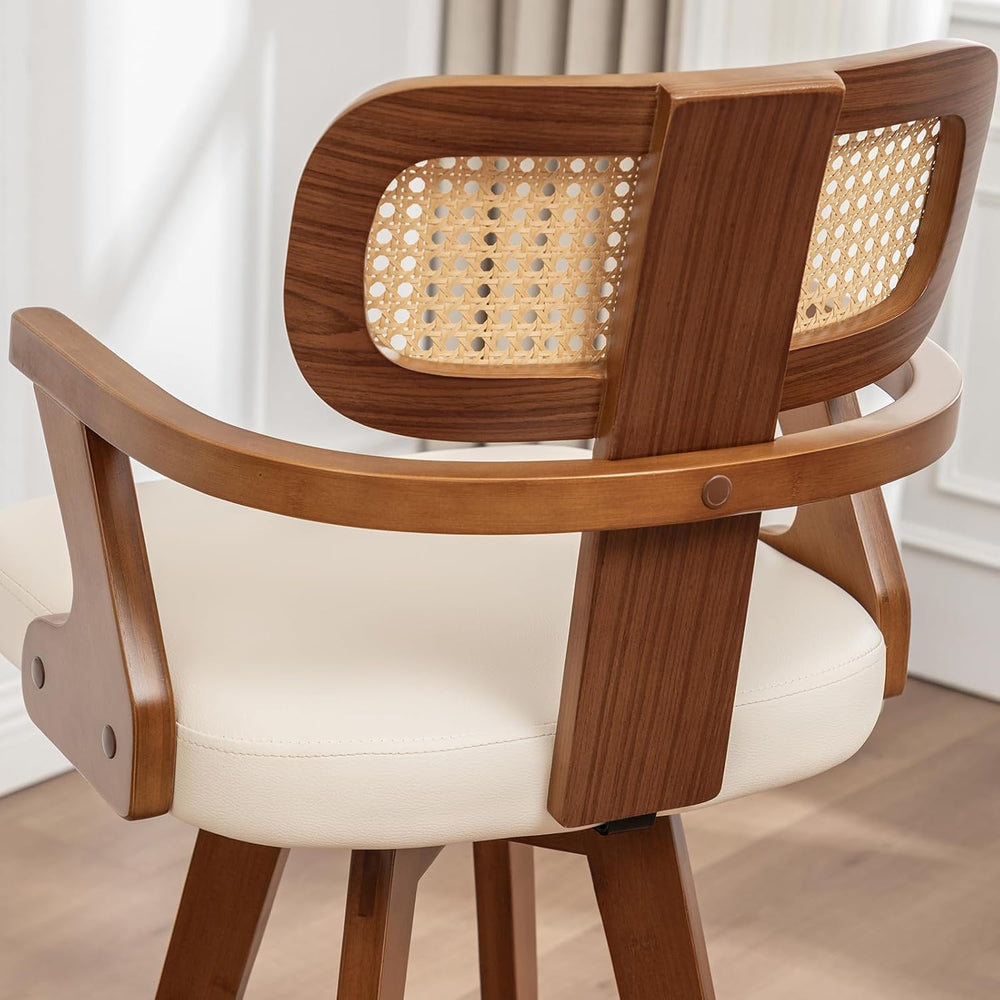 Mid Century Bar Stools, 27 inch Rattan Swivel Counter Stools with Back