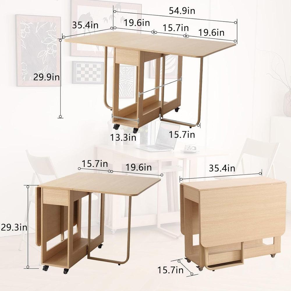 Folding Dining Room Table for 4/6 with 35.4" Extra Wide Space Saving Dro...