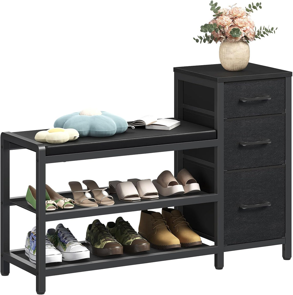 YATINEY Entryway Bench with Shoe Storage, 3-Tier Shoe Rack Bench with Wooden ...