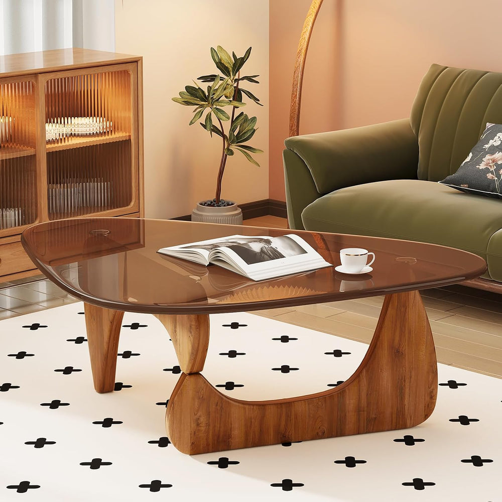 Coffee Table for Living Room Mid Century Modern Center Table with Glass Top a...