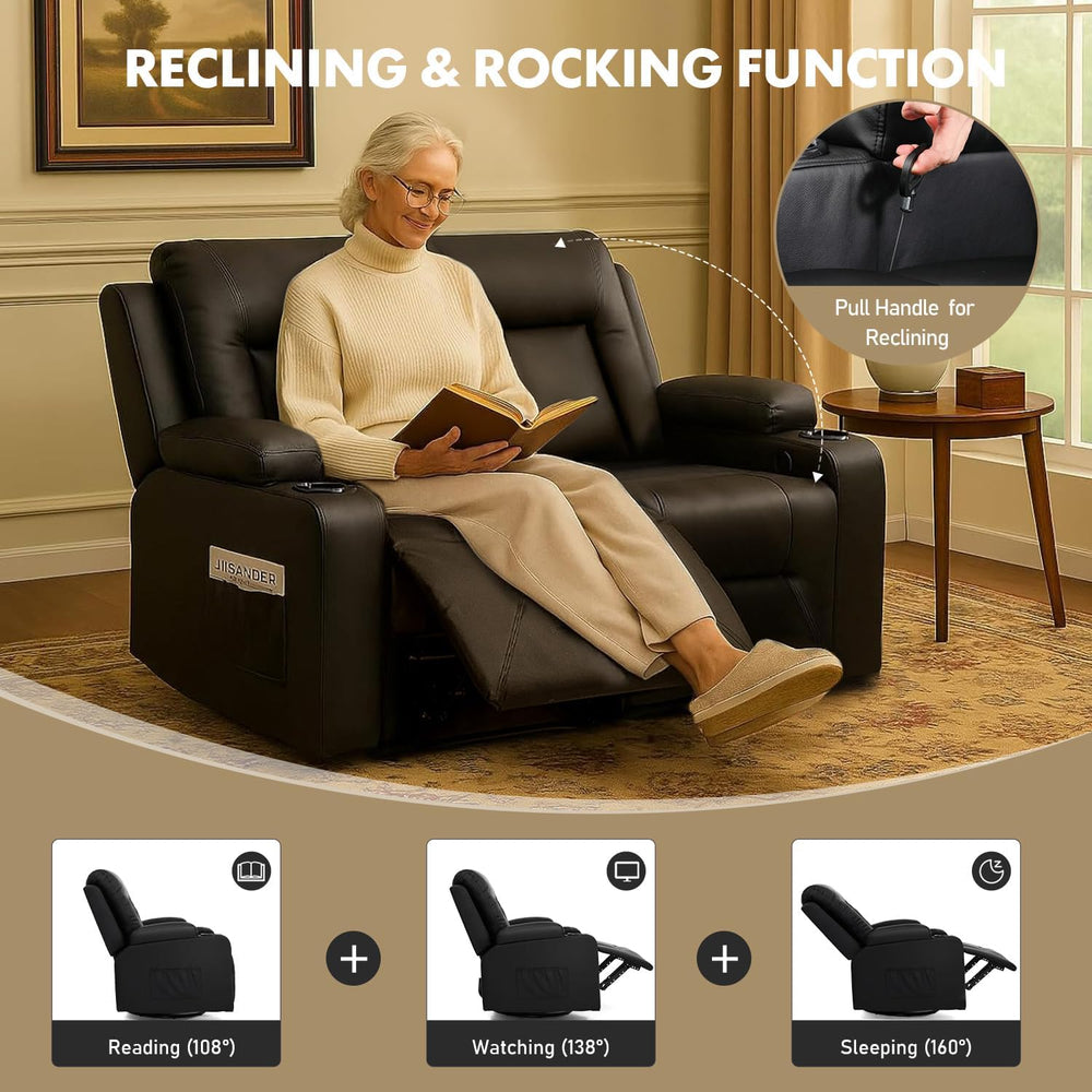 LUCKLIFE Leather Recliner Sofa Set with Manual Recliners,Living Room Furnitur...