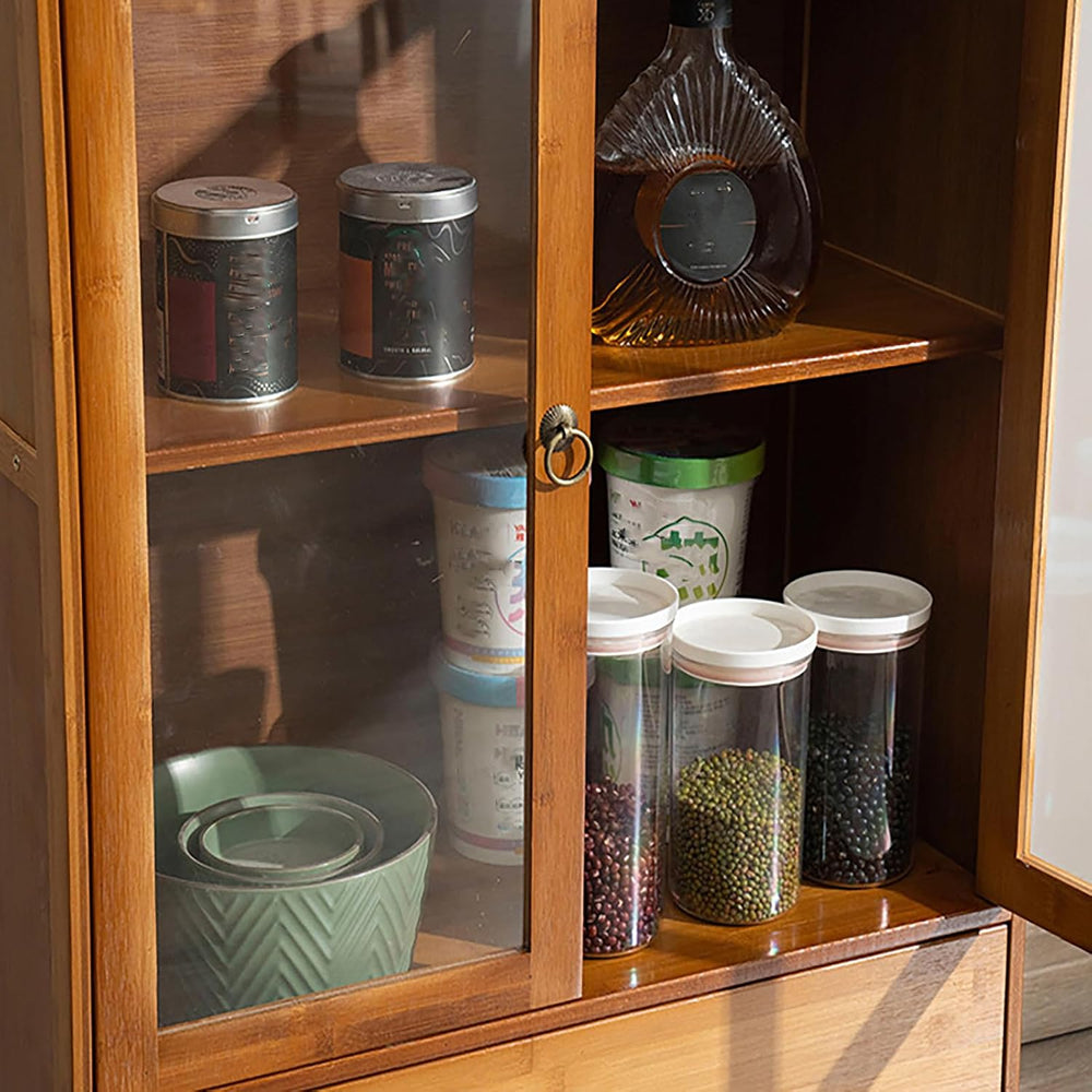 4 Tiers Bamboo Buffet Sideboard with Acrylic Doors,Floor Standing Pantry Cabi...