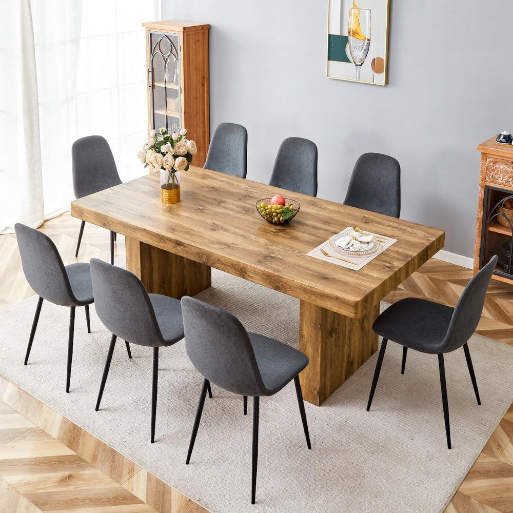 gopop 79" Solid Wood Dining Table Set for 8 with Fabric Chairs, Sturdy F...